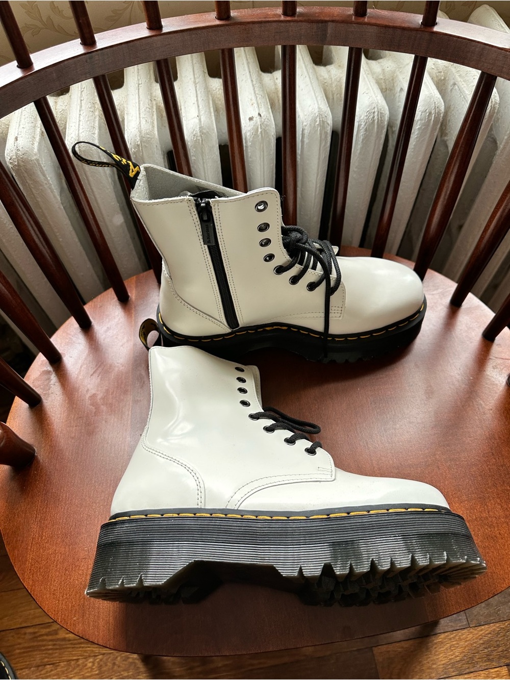 Dr. Martens Jadon White Lace-Up Combat Boots with Black Sole